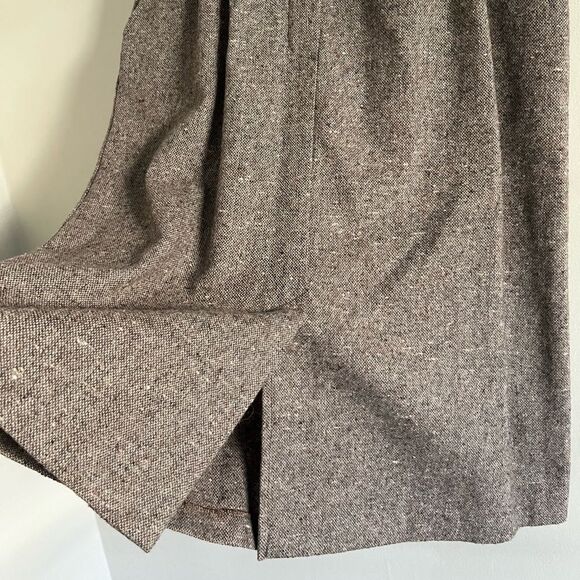 Vintage 70s Wool Tweed Skirt Brown Size M High Waist Midi Fall Academia - Picture 11 of 11